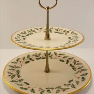 ** SOLD ** Lenox Christmas Two 2 Tier Tray Holiday Server Vintage
